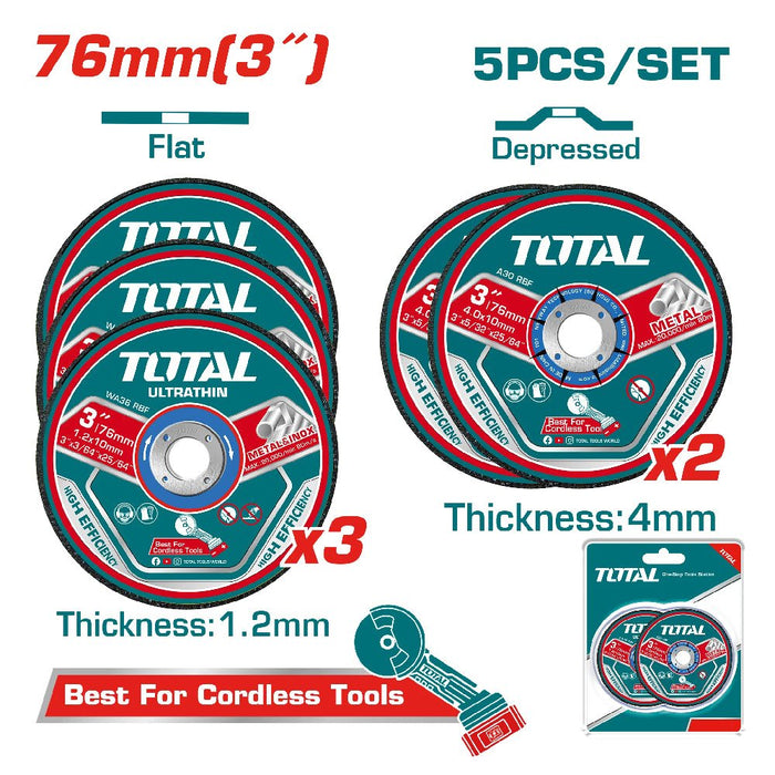 TOTAL Kit 5 Disques Tronçonner 76 Mm Métal Inox Alésage 10 Mm 1,2 Mm TAC303768 - TOTAL TOOLS TUNISIA Site officiel | Station d'outils