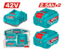 Total Kit Chargeur Rapide Et 2 Batteries 42V 2.5Ah LiIon TFBCPM25221 - TOTAL TOOLS TUNISIA Site officiel | Station d'outils