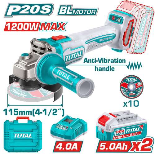 TOTAL Meuleuse Angle Sans Fil 20V Brushless 115 Mm 1200 W Max TAGLI2120252 - TOTAL TOOLS TUNISIA Site officiel | Station d'outils