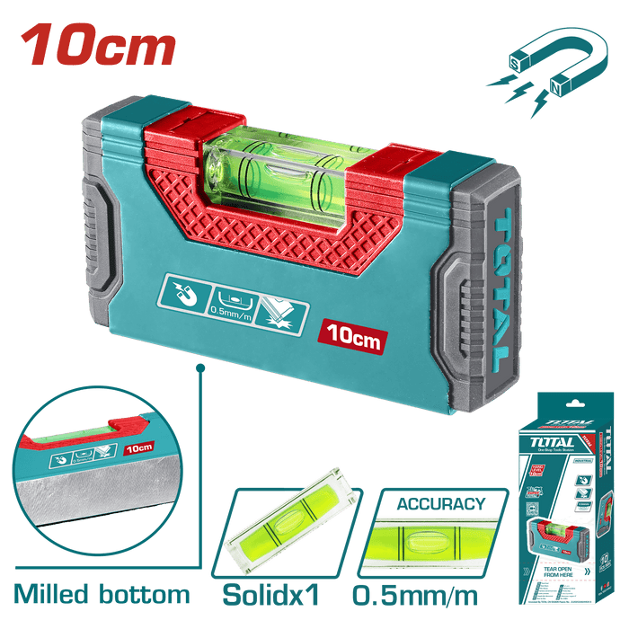 Total Niveau Bulle Magnétique 10 cm Précision 0,5 mm/m Base Aimantée TMT205101 - TOTAL TOOLS TUNISIA Site officiel | Station d'outils