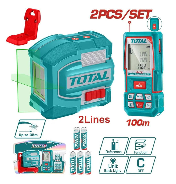TOTAL Niveau Laser Pro Avec Detecteur Distance 100 M 2 Lignes Vertes TOSLL0502 - TOTAL TOOLS TUNISIA Site officiel | Station d'outils