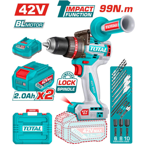 TOTAL Perceuse À Percussion 42V Brushless 99 Nm Mandrin Auto Serrant TIDLI429982 - TOTAL TOOLS TUNISIA Site officiel | Station d'outils