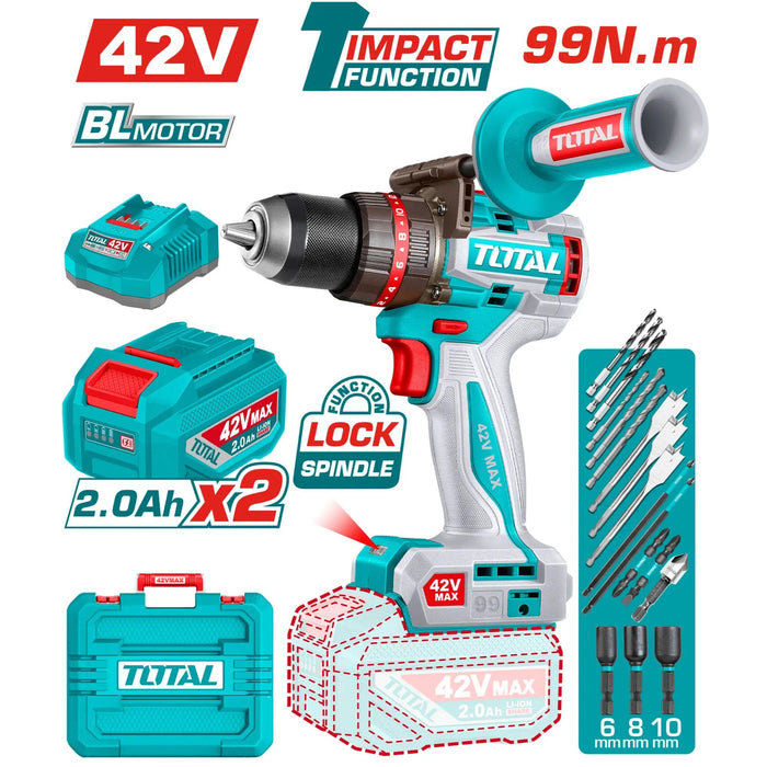 TOTAL Perceuse À Percussion 42V Brushless 99 Nm Mandrin Auto Serrant TIDLI429982 - TOTAL TOOLS TUNISIA Site officiel | Station d'outils