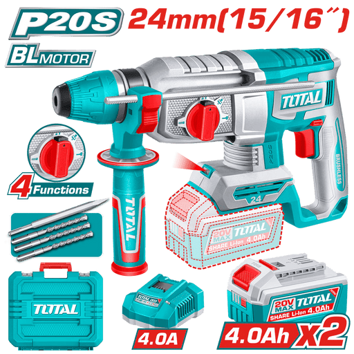 TOTAL Perforateur Burineur Sans Fil 20V Brushless SDS 24mm P20S TRHLI202482 - TOTAL TOOLS TUNISIA Site officiel | Station d'outils