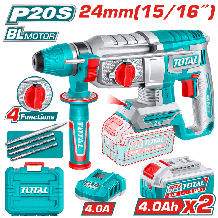 TOTAL Perforateur Burineur Sans Fil 20V Brushless SDS 24mm P20S TRHLI202482 - TOTAL TOOLS TUNISIA Site officiel | Station d'outils