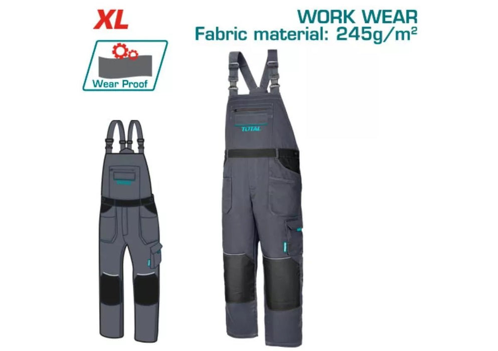 TOTAL Salopette De Travail XL Gris Coton Polyester Durable 245 g/m2 TSP6033.XL - TOTAL TOOLS TUNISIA Site officiel | Station d'outils