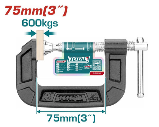 TOTAL Serre Joint En C 75 Mm Capacité 600 Kg THT13136 - TOTAL TOOLS TUNISIA Site officiel | Station d'outils