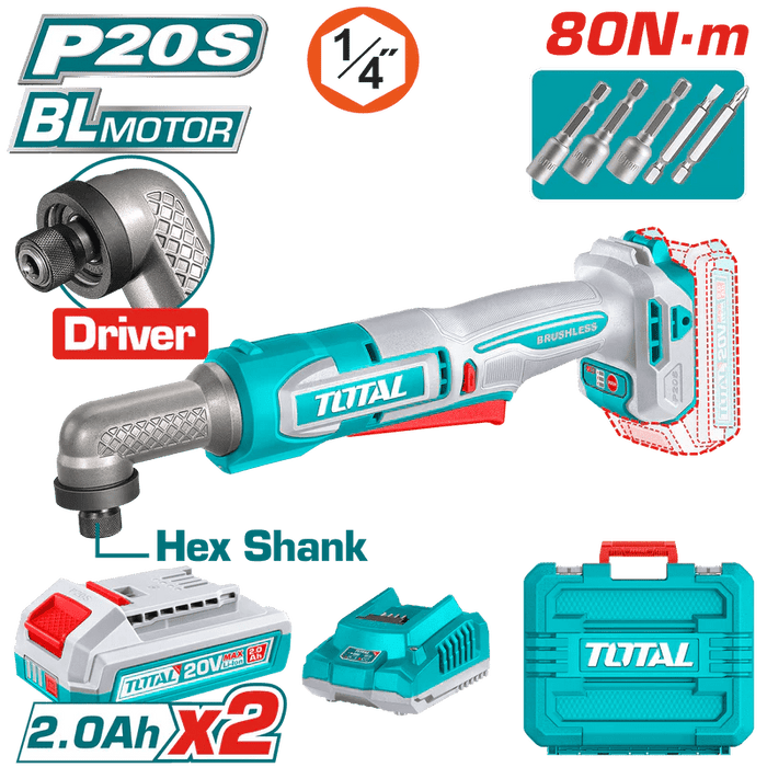 TOTAL Tournevis A Cliquet D Angle Sans Fil 20V Brushless 90 Nm Perf TAIRLI208 - TOTAL TOOLS TUNISIA Site officiel | Station d'outils