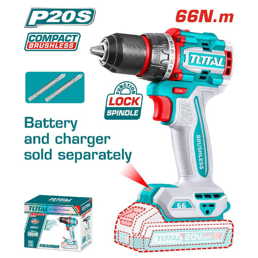 Visseuse Perceuse Sans Fil TOTAL P20S 20V Brushless 66 Nm - TOTAL TOOLS TUNISIA Site officiel | Station d'outils